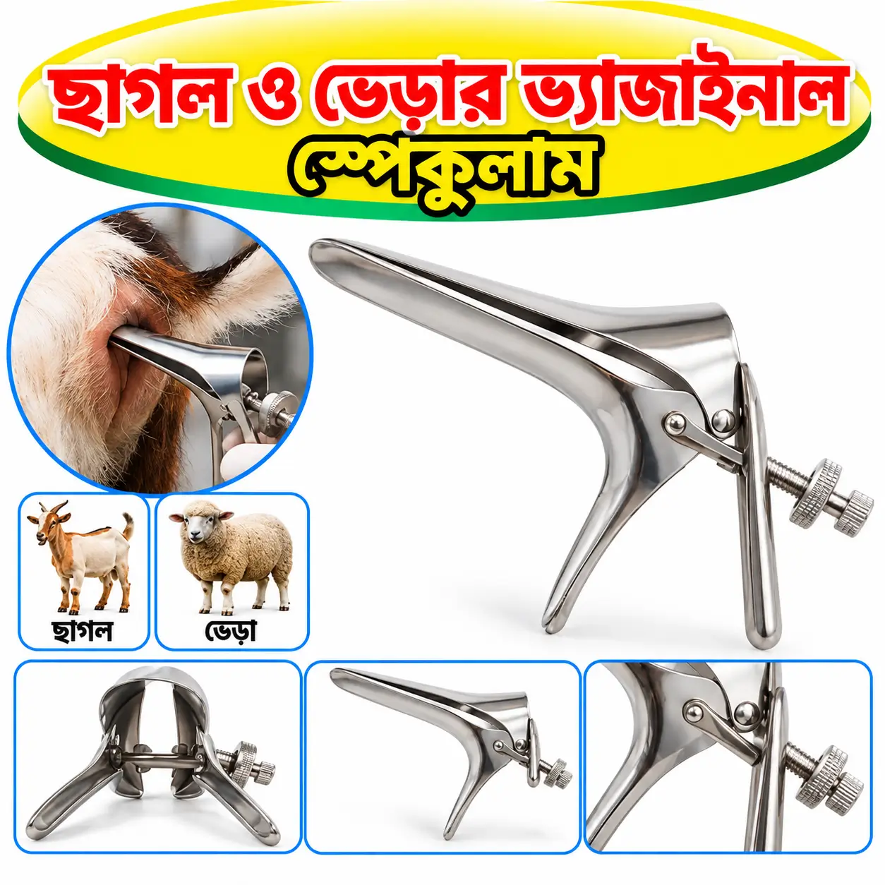 Dual-Species Vaginal Examination Tool | ছাগল ও ভেড়ার প্রজনন পরীক্ষার ভেটেরিনারি স্পেকুলাম